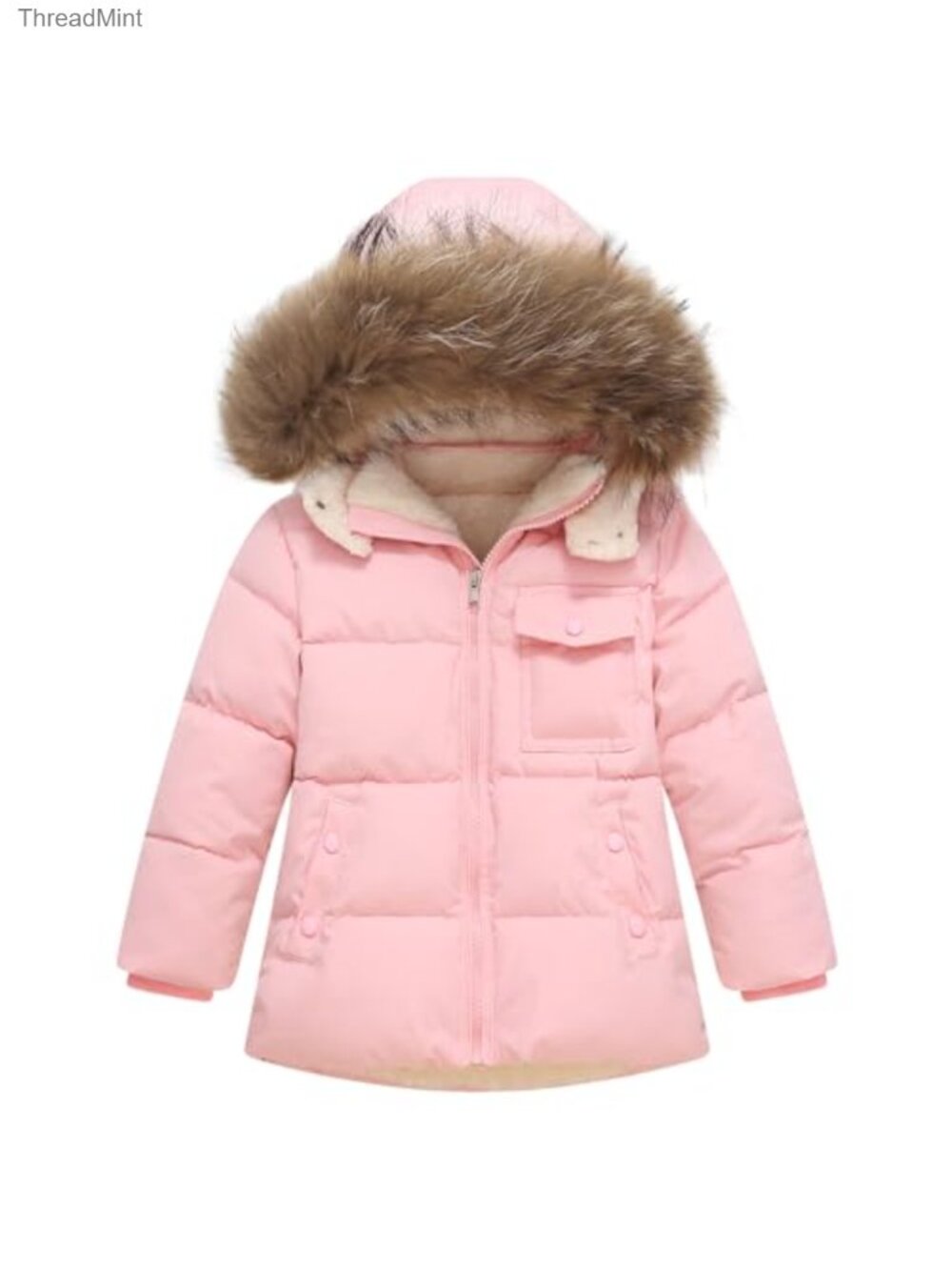 Kids Fleece Lined Puffer Jacket with Detachable Hood